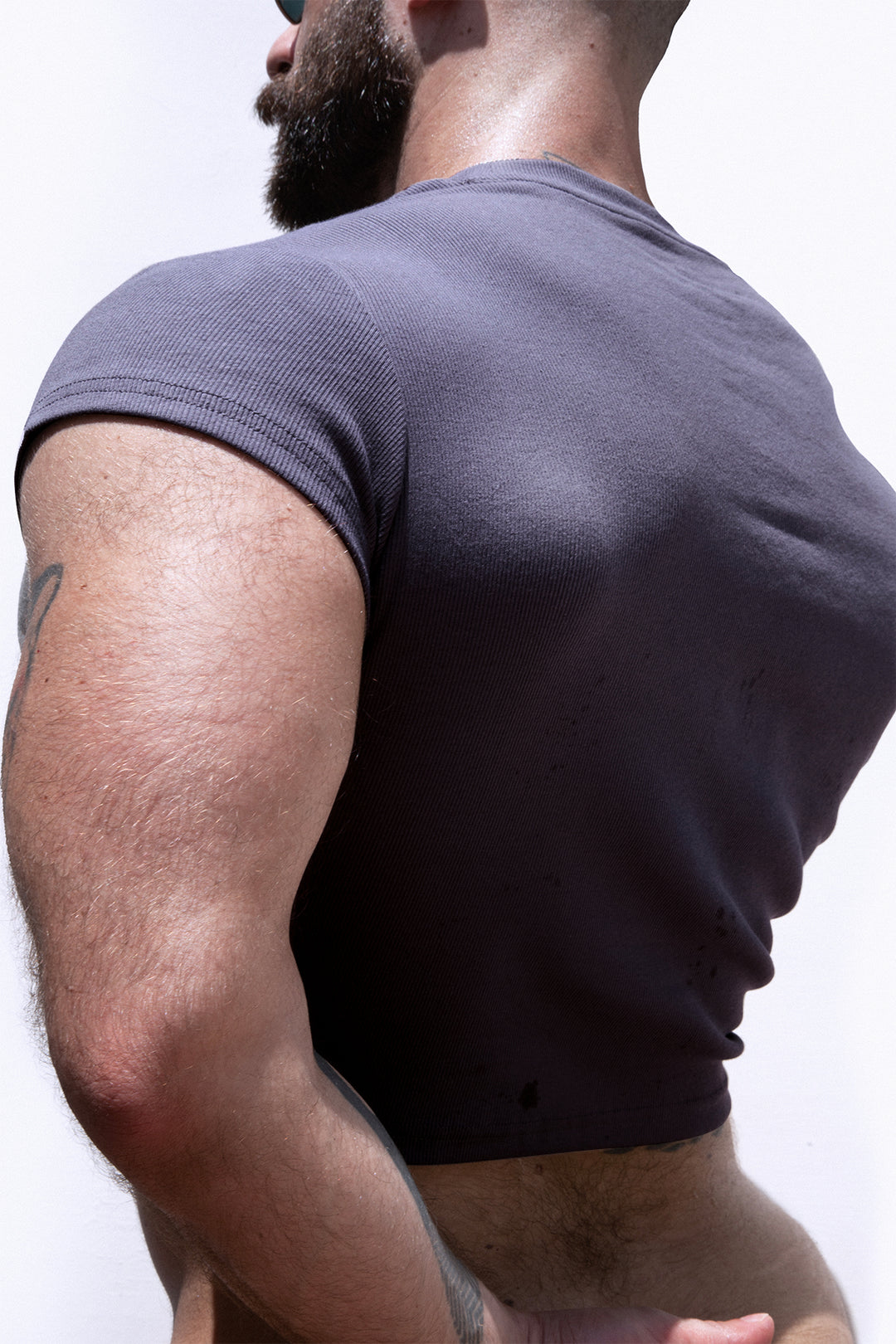 Cap Sleeve Rib Knit Crop Top - Storm Grey