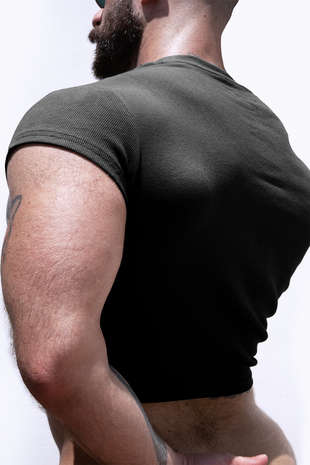 Cap Sleeve Rib Knit Crop Top - Black