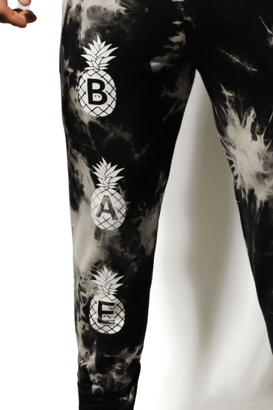 Classic Tapered Ankle Joggers - Black Tie Dye with Pineapple Print - JJ Malibu 
