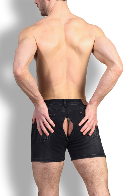 Peek-A-Boo Denim Shorts - Black
