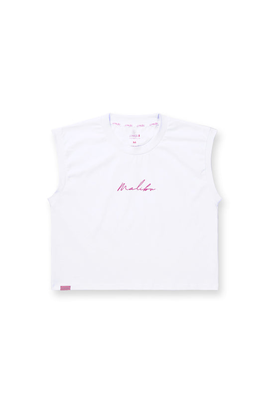 Escapism Muscle-Fit Crop Tank - White & Purple Logo