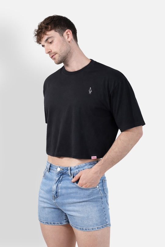 Oversized Relaxed Crop Top - Midnight Black