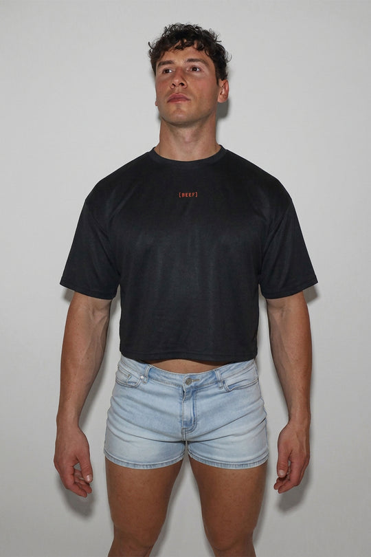 Cool-Dry Oversized Relaxed Crop Top - Onyx Black