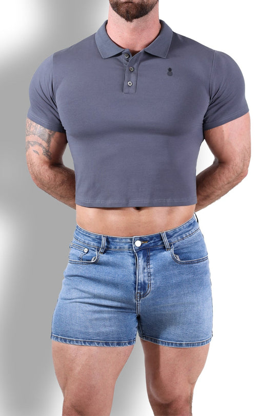 Fitted Polo Crop Top - Dark Grey