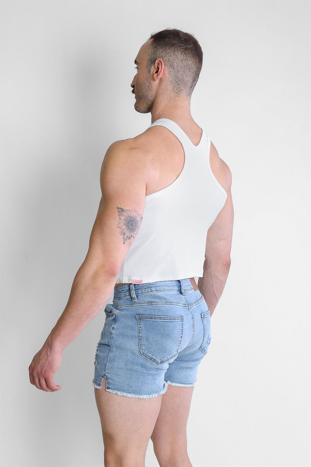 Scooped Racer V Tank Top - White